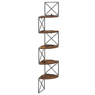 Rohový regál se zubatým designem, nástěnná montáž, vintage hnědá-černá, 127,5x20x20 cm
