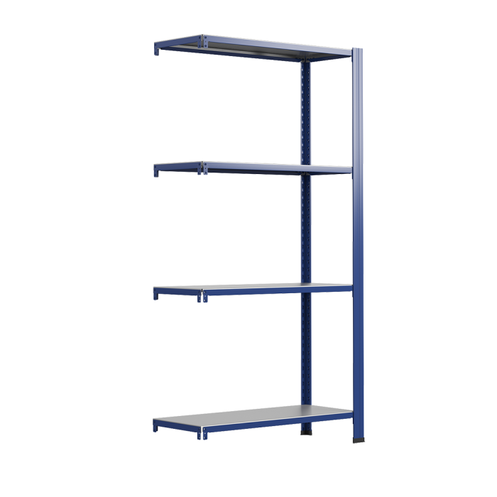 Bezšroubové kovové regál přídavný modul 250x80x30cm T profil, 4 police
