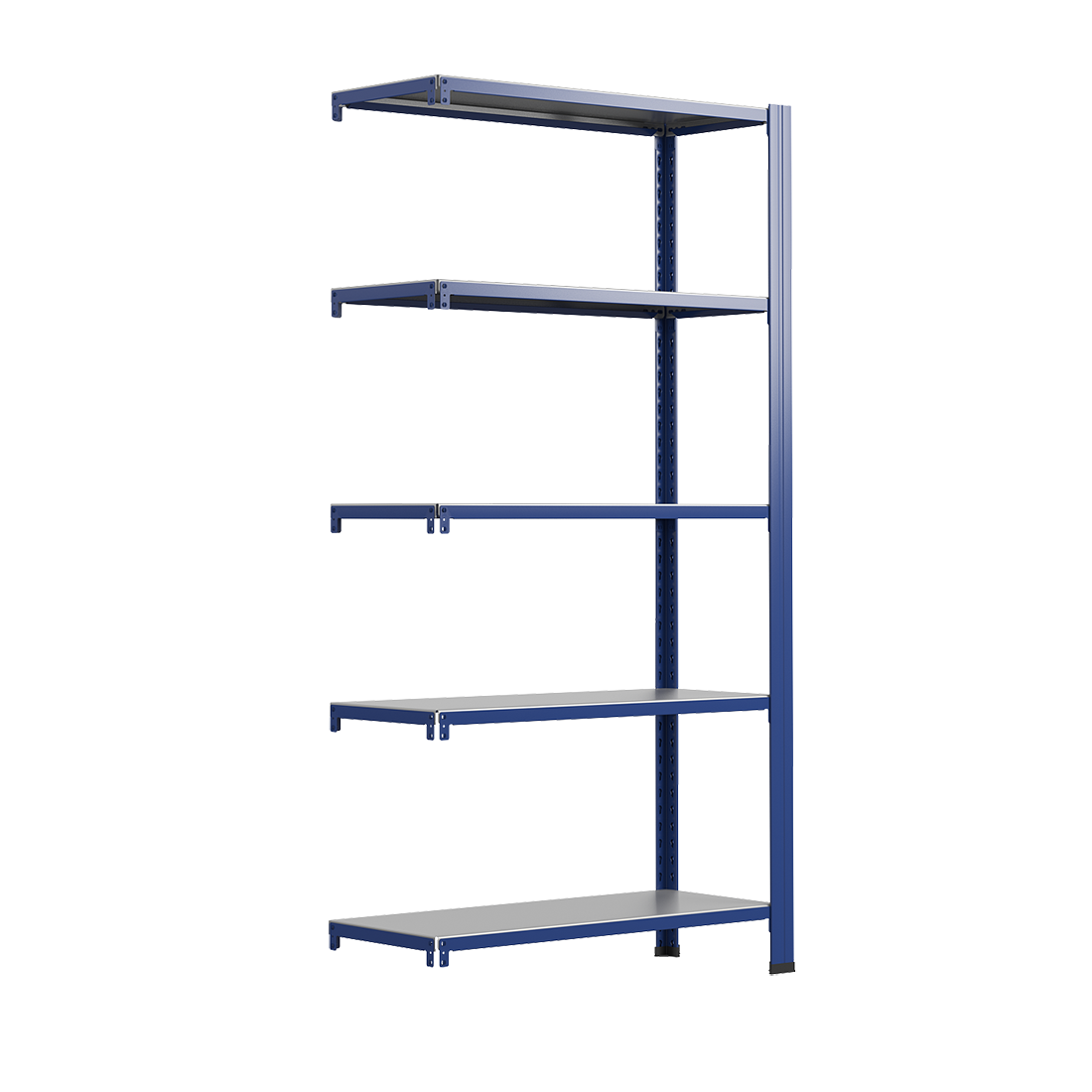 Bezšroubové kovové regál přídavný modul 250x100x30cm T profil, 5 polic