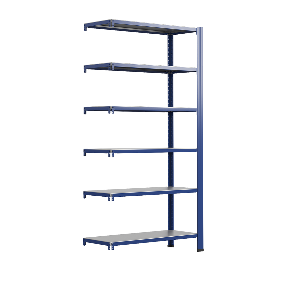 Bezšroubové kovové regál přídavný modul 250x120x30cm T profil, 6 polic