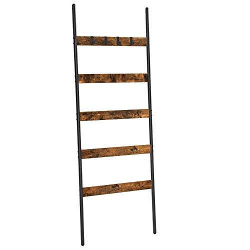 Žebříkový regál s 5 příčkami, ocel-dřevěný design, 176x65 cm