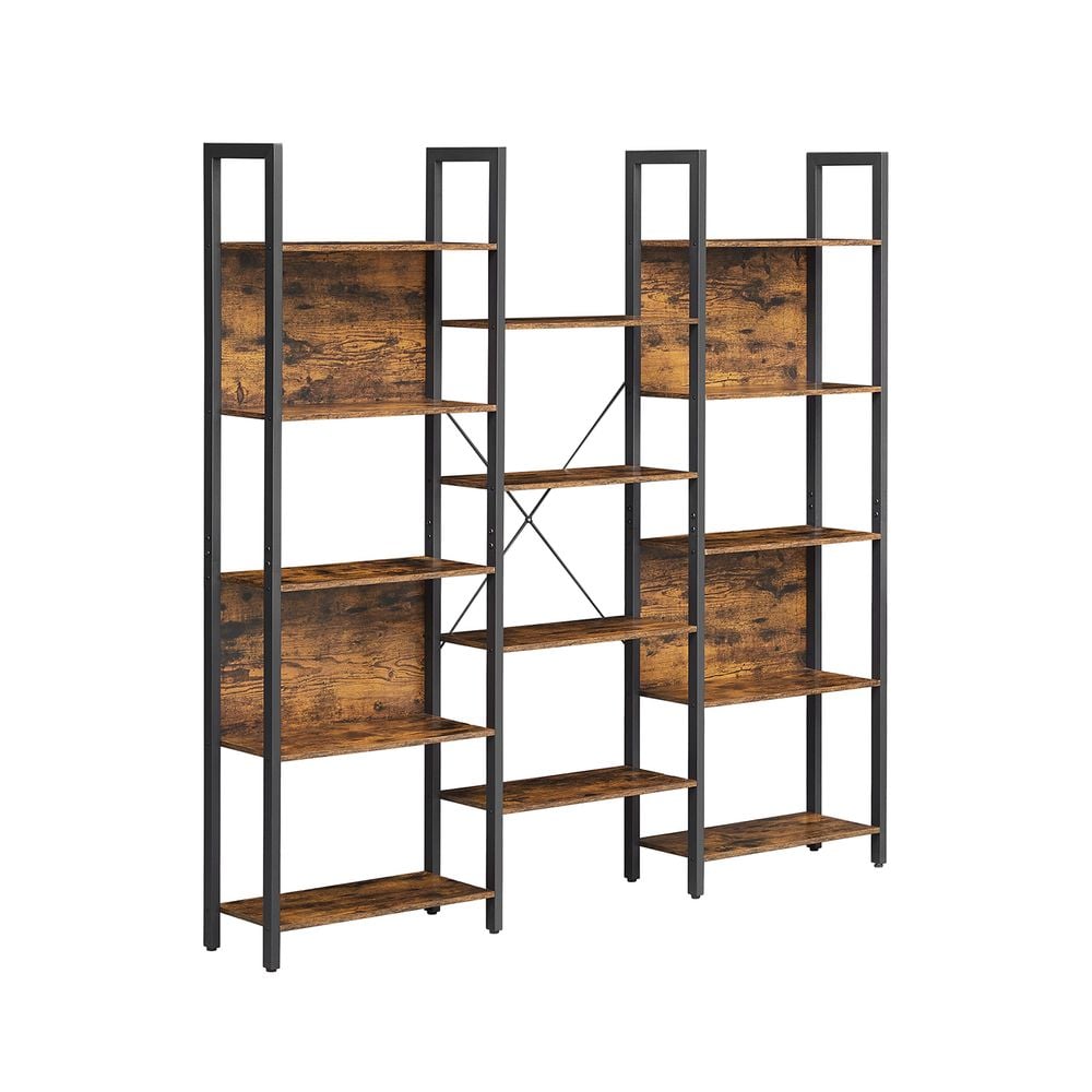 Regál do obýváku v industriálním designu, 14 polic, kovový rám, 166x158x24 cm